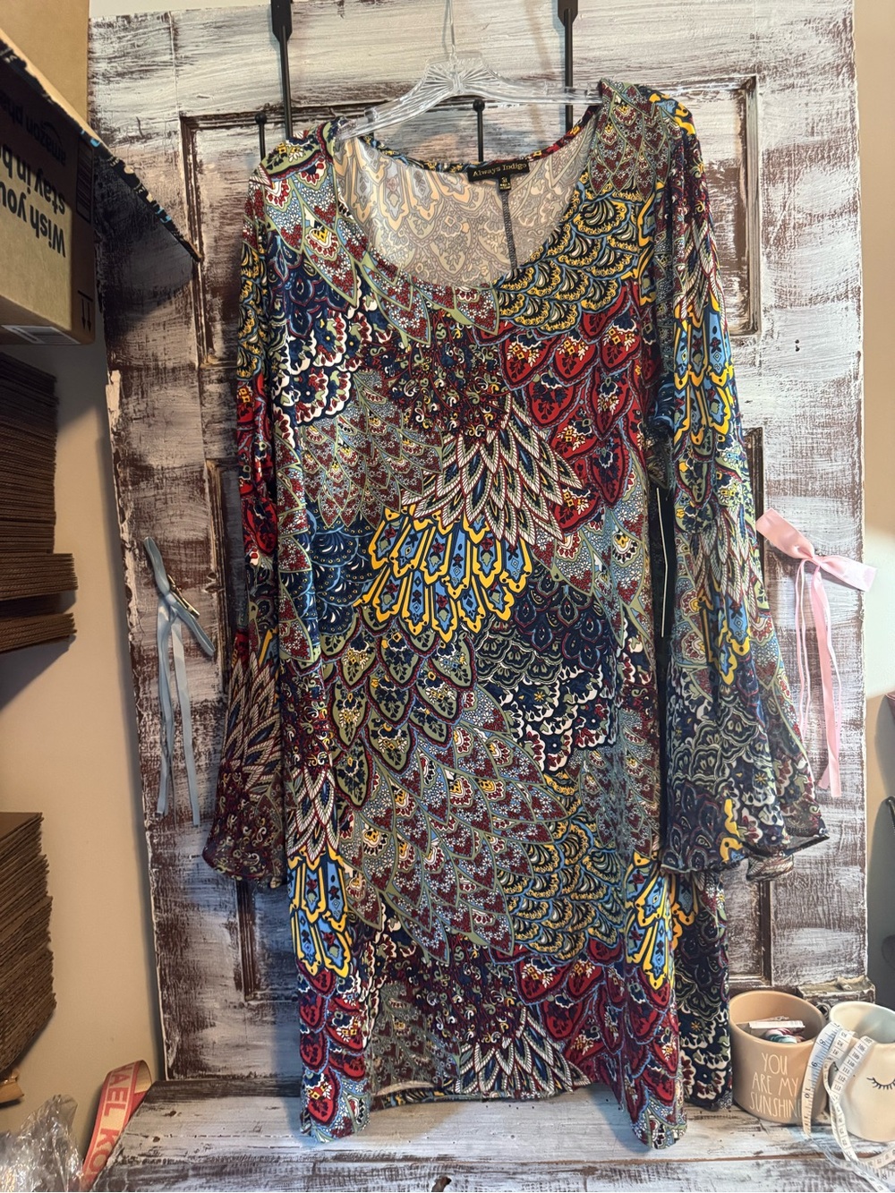 Boho Multicolor Printed Long-Sleeve Dress